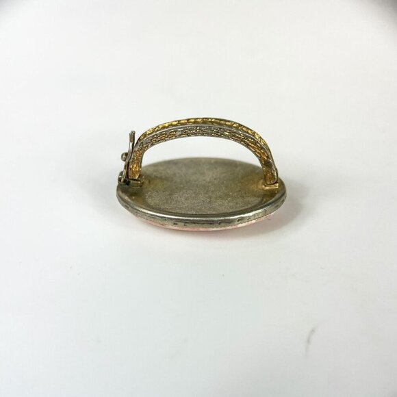 Vintage Pink Rhodonite Marbled Oval Clip-On Necklace Enhancer - Picture 2 of 5